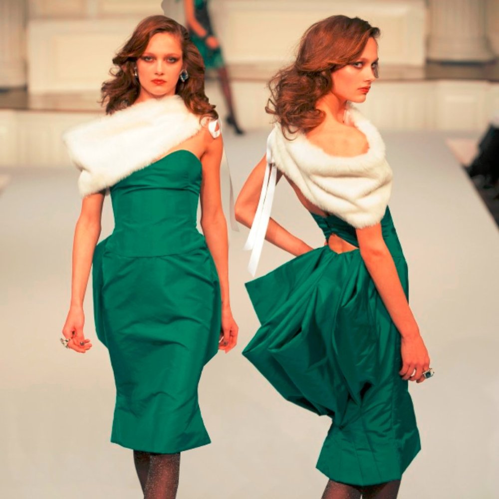 Oscar de la Renta Green Strapless Taffeta Dress